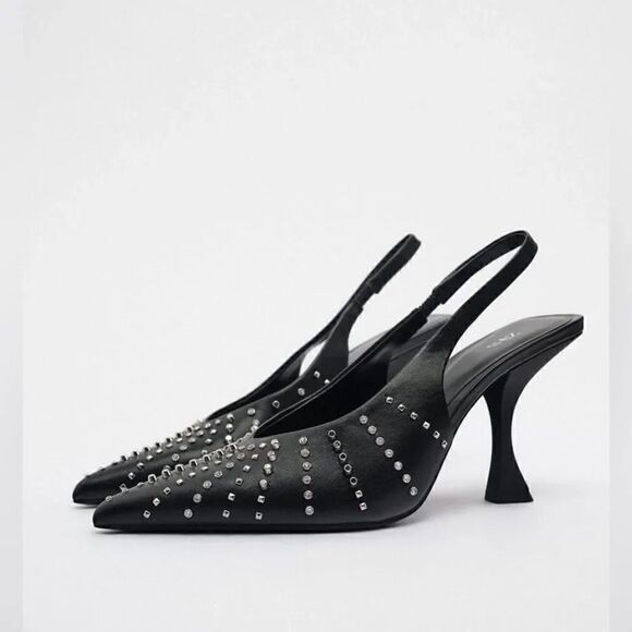 ZARA STUDDED SLINGBACK HEELS - Picture 1 of 9